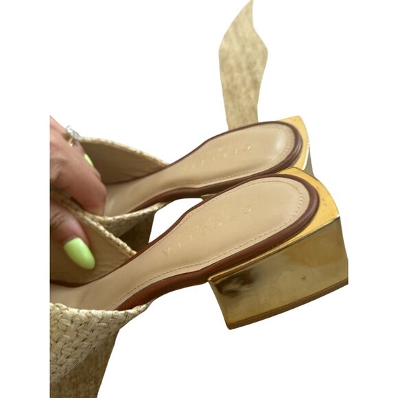 CECELIA NEW YORK Straw Gold Block Heels Sandals Size 10 - Picture 11 of 13